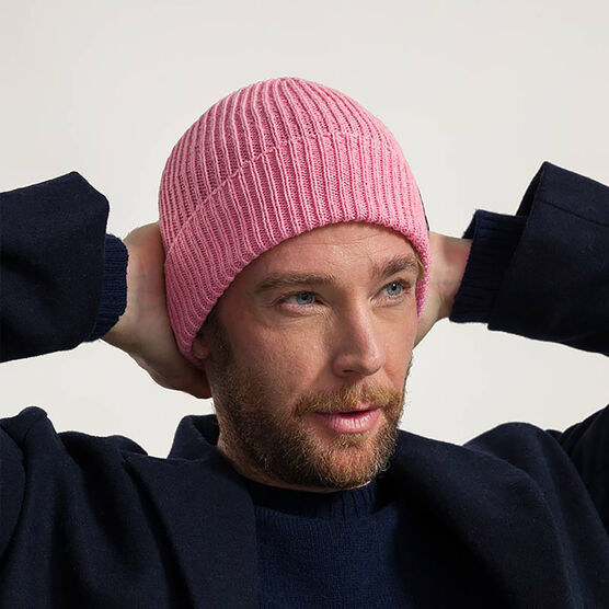 Pink recycled cotton rib knit hat
